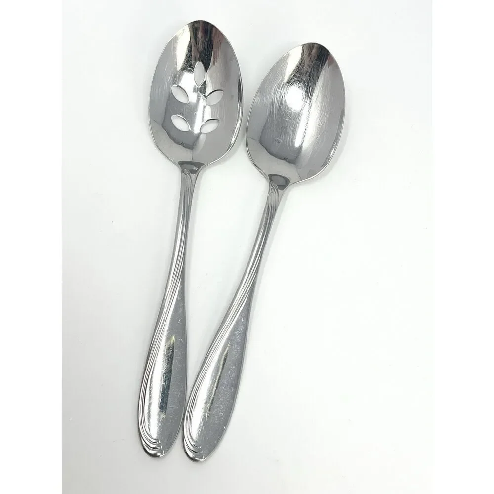 Oneida Camber Cresta Windswept Scroll Serving Spoon 8.5” Fork 8.75” Set Of 2